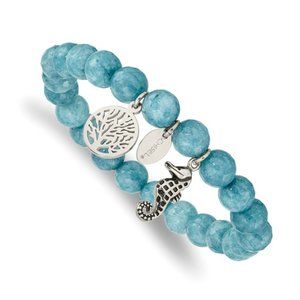 Stainless Steel Silver-tone Blue Jade Bracelet